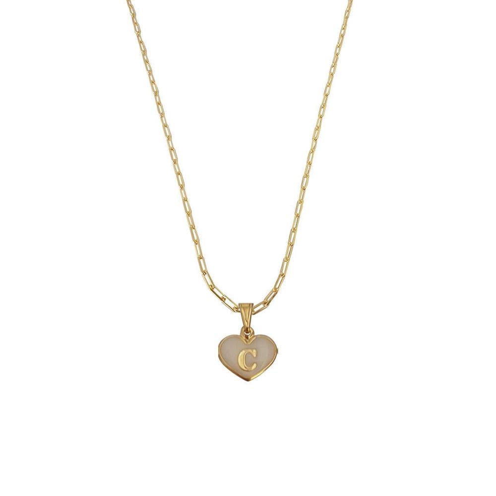 Colar Cartier 60Cm Coração Branco Letra C Banhado Ouro 18K