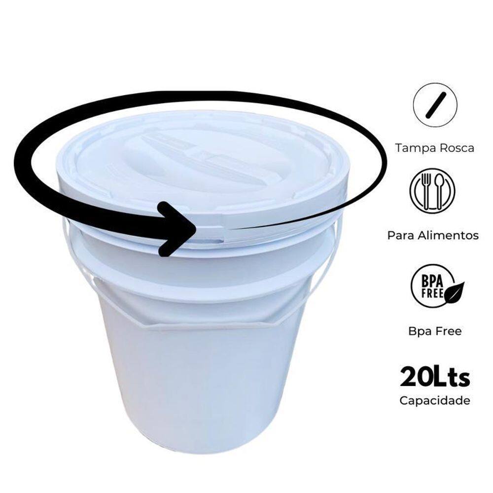 Balde Plastico 20 Litros Tampa Rosqueavel - Kit 14 Pçs