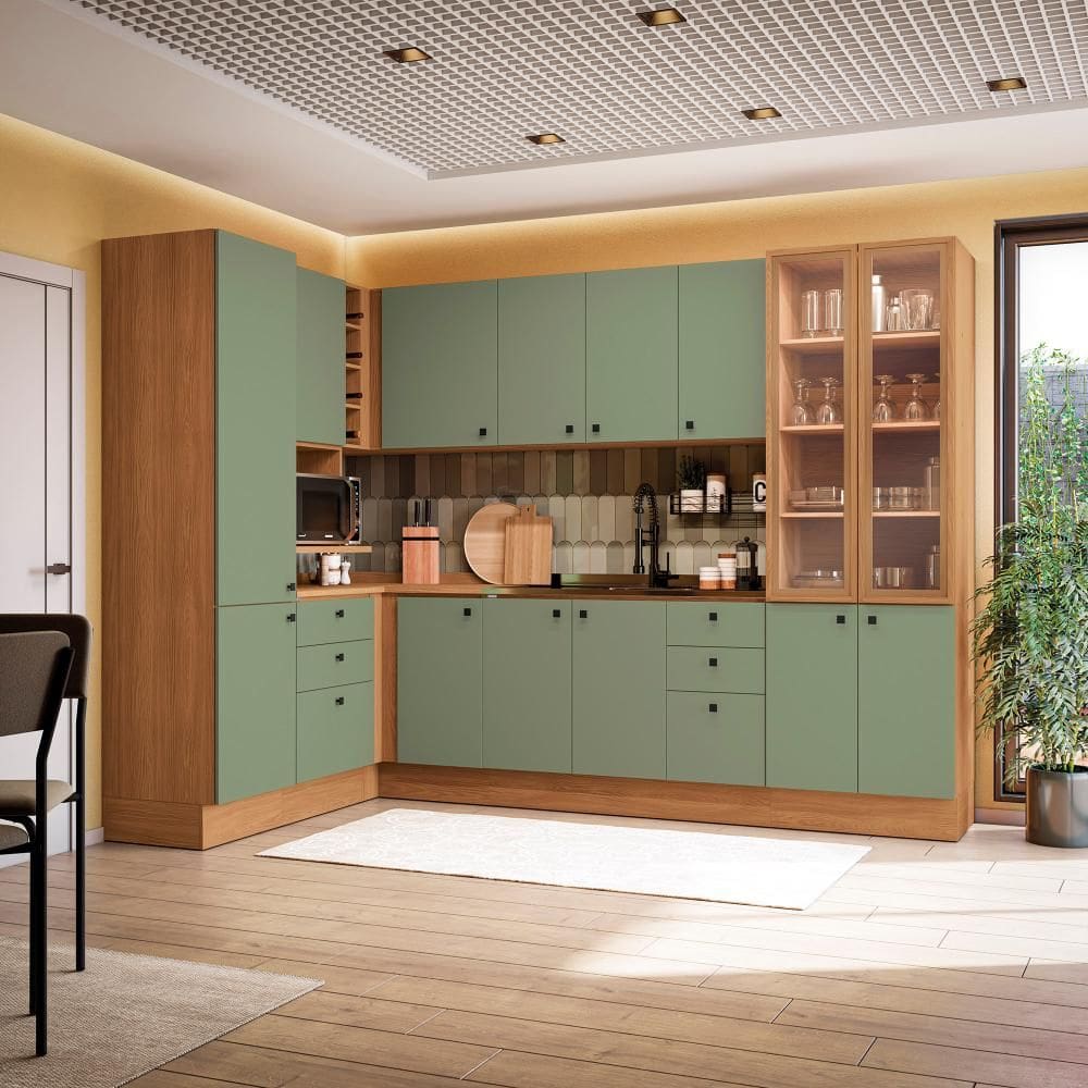 Cozinha Modulada Pixel Kappesberg 100% MDP Canela/Verde Frevo 456cm