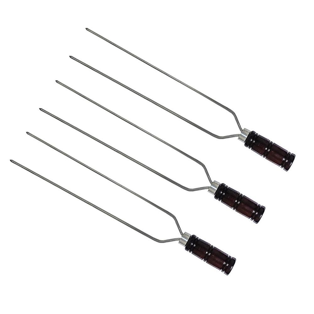 Kit 3 Espetos Duplo Para Churrasco 81Cm Cabo De Madeira