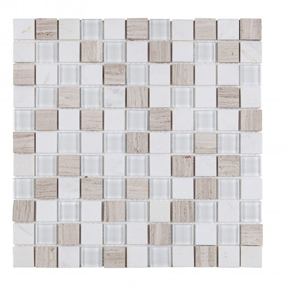 Kit 1m² Pastilha de Vidro e Mármore 29cm X 29cm Branco