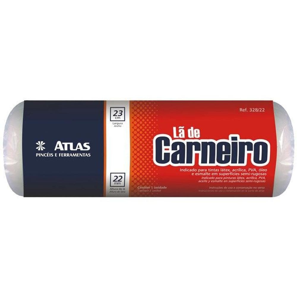 Rolo Lã de Carneiro Atlas para Pintura, sem Cabo, 23 cm