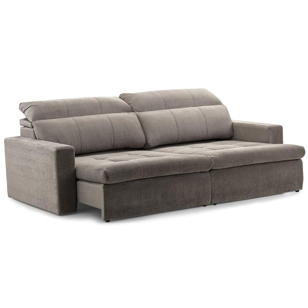 Sofá Retrátil e Reclinável 4 Lugares Herval Vancouver Camurça Cinza com USB, 260 cm