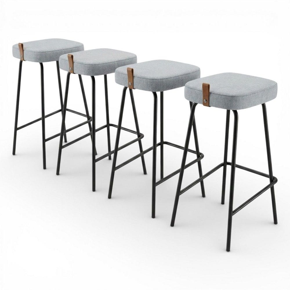 Kit 04 Banquetas Altas Cozinha e Área Gourmet Vik Estofada Linho Cinza - Desk Design