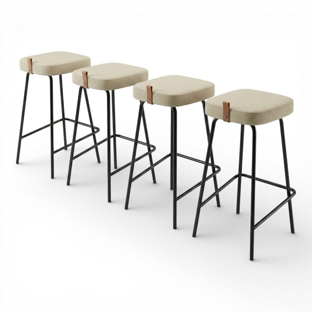 Kit 04 Banquetas Altas Cozinha e Área Gourmet Vik Estofada Linho Bege - Desk Design