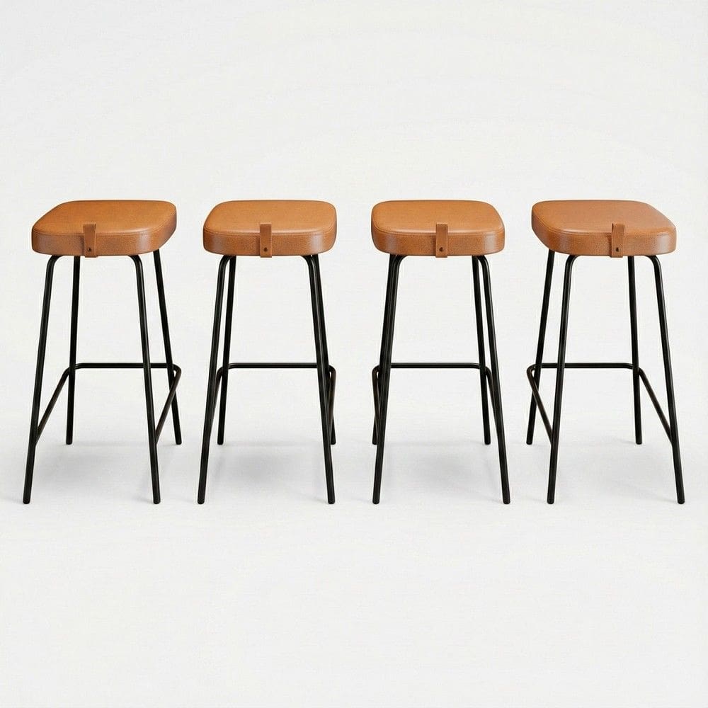 Kit 04 Banquetas Altas Cozinha e Área Gourmet Vik Estofada Couríssimo Whisky - Desk Design