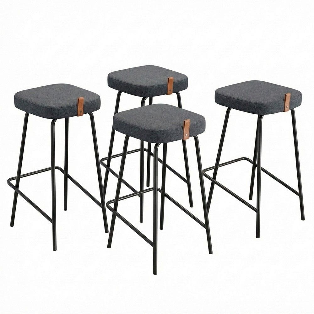 Kit 04 Banquetas Altas Cozinha e Área Gourmet Vik Estofada Linho Grafite - Desk Design