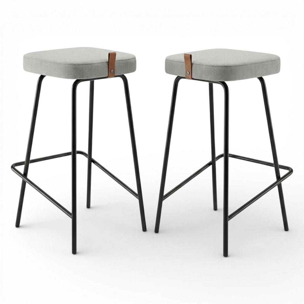 Kit 02 Banquetas Altas Cozinha e Área Gourmet Vik Estofada Linho Cinza - Desk Design