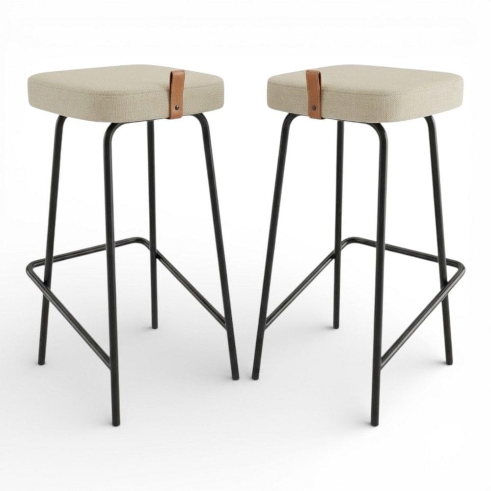 Kit 02 Banquetas Altas Cozinha e Área Gourmet Vik Estofada Linho Bege - Desk Design