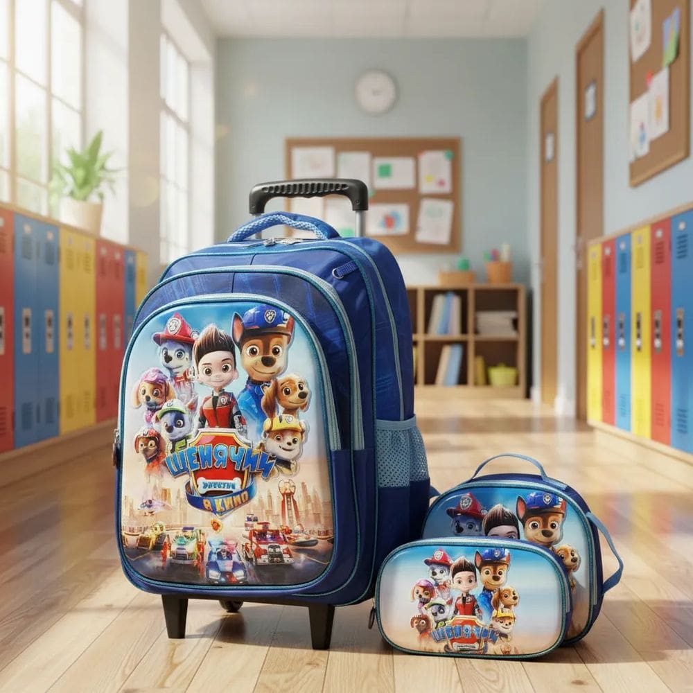 Kit Mochila Impermeável Rodinha + lancheira térmica + estojo - Patrulha Canina 3D