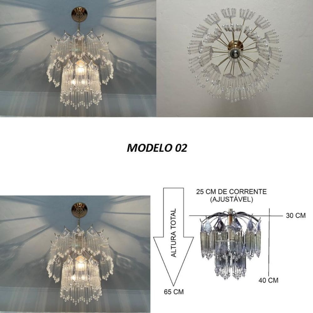 Lustre Pendente De Cristal Vidro Para Sala/Quarto -