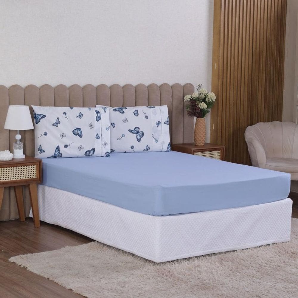 Jogo Cama Queen 3P Lençol + Fronha Esmeralda Percal 100%