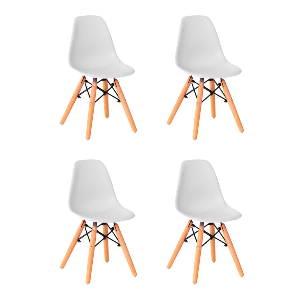 Kit 4 Cadeiras Infantil Eames Polipropileno Base Madeira Eiffel Espresso Móveis Branco