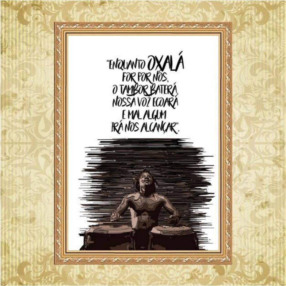 Quadro Moldura Dourada Oxalá - Proteção 24X18Cm