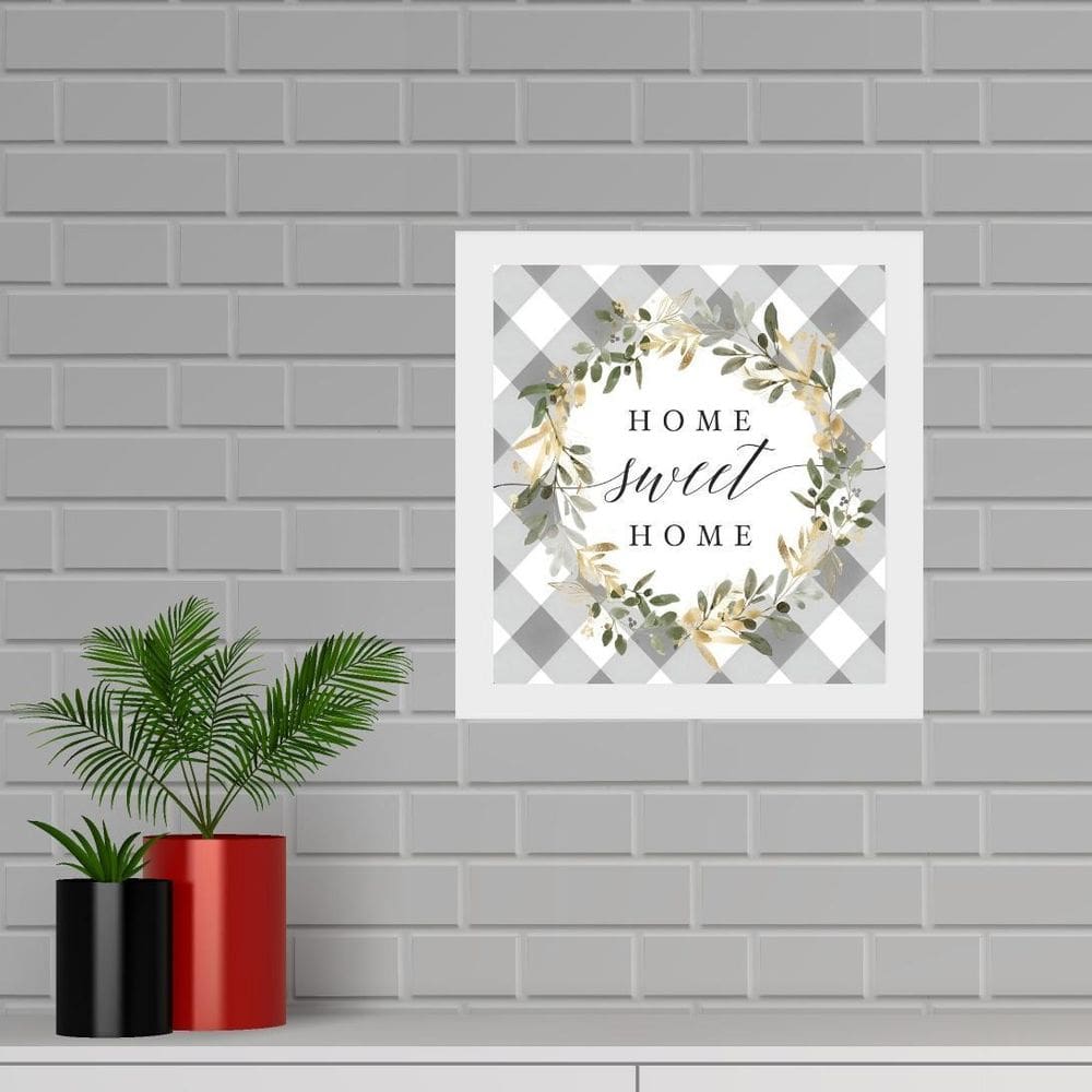 Quadro Quadrado Home Sweet Home Cinza - 33X33Cm
