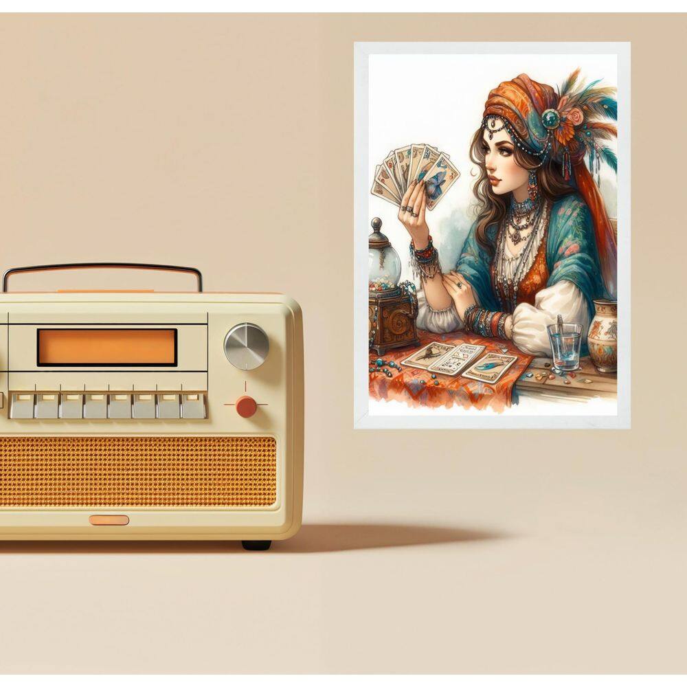 Quadro Decorativo Cigana Com Baralho Cigano 45X34Cm