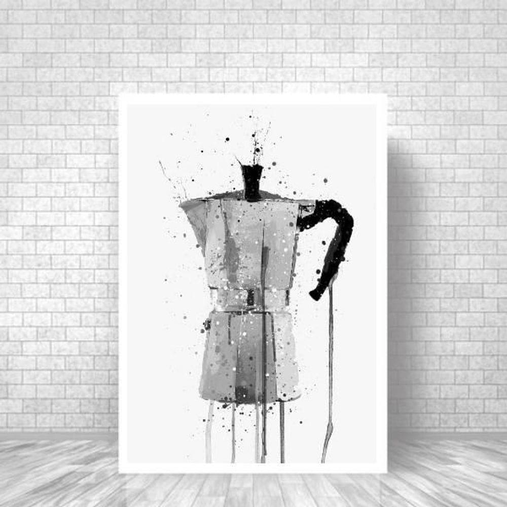 Quadro Decorativo Cafeteira Italiana 33X24Cm Moldura Branca