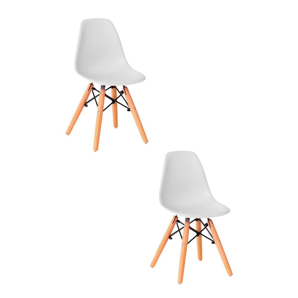 Kit 2 Cadeiras Infantil Eames Polipropileno Base Madeira Eiffel Espresso Móveis Branco