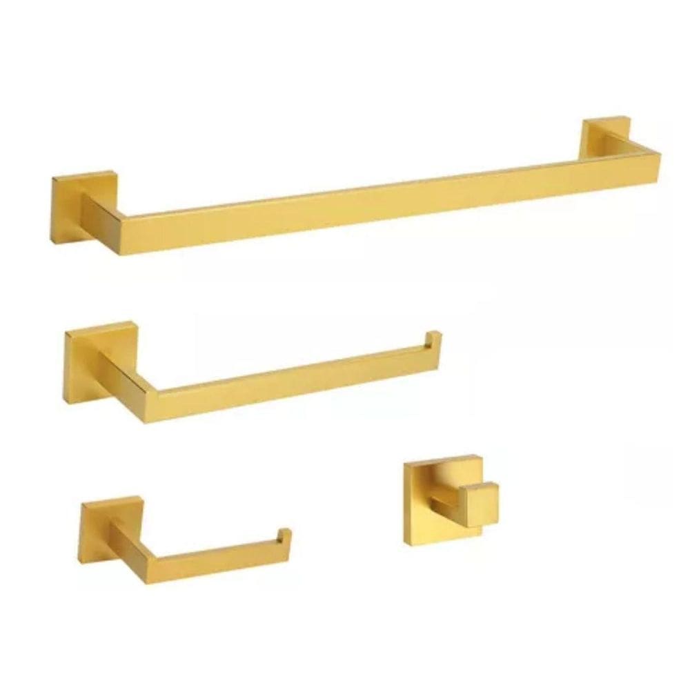 Kit Acessorios De Banheiro 4 Pecas Dourado Brilhante Inox