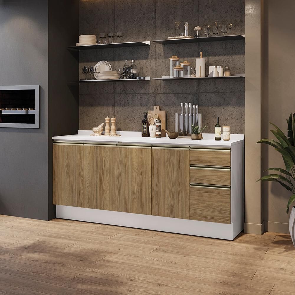 Balcões de Cozinha 100% MDF 200cm Branco/Nogueira Celeste Kappesberg