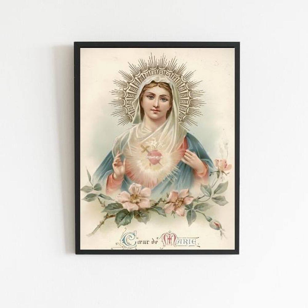 Quadro Arte Sacra Sagrado Coração De Maria 45x34cm Preta