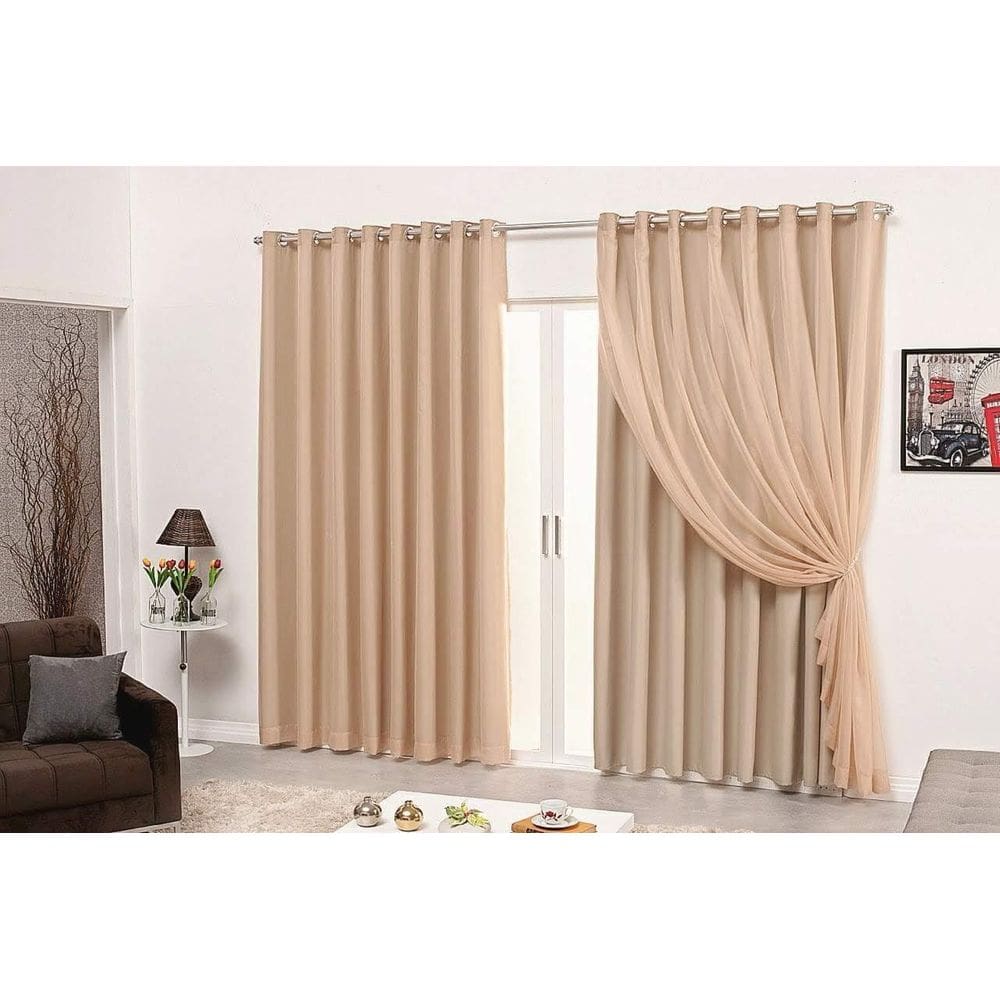 Cortina Blecaute Tecido 3,00X2,70 Com Voil Bege/Nude