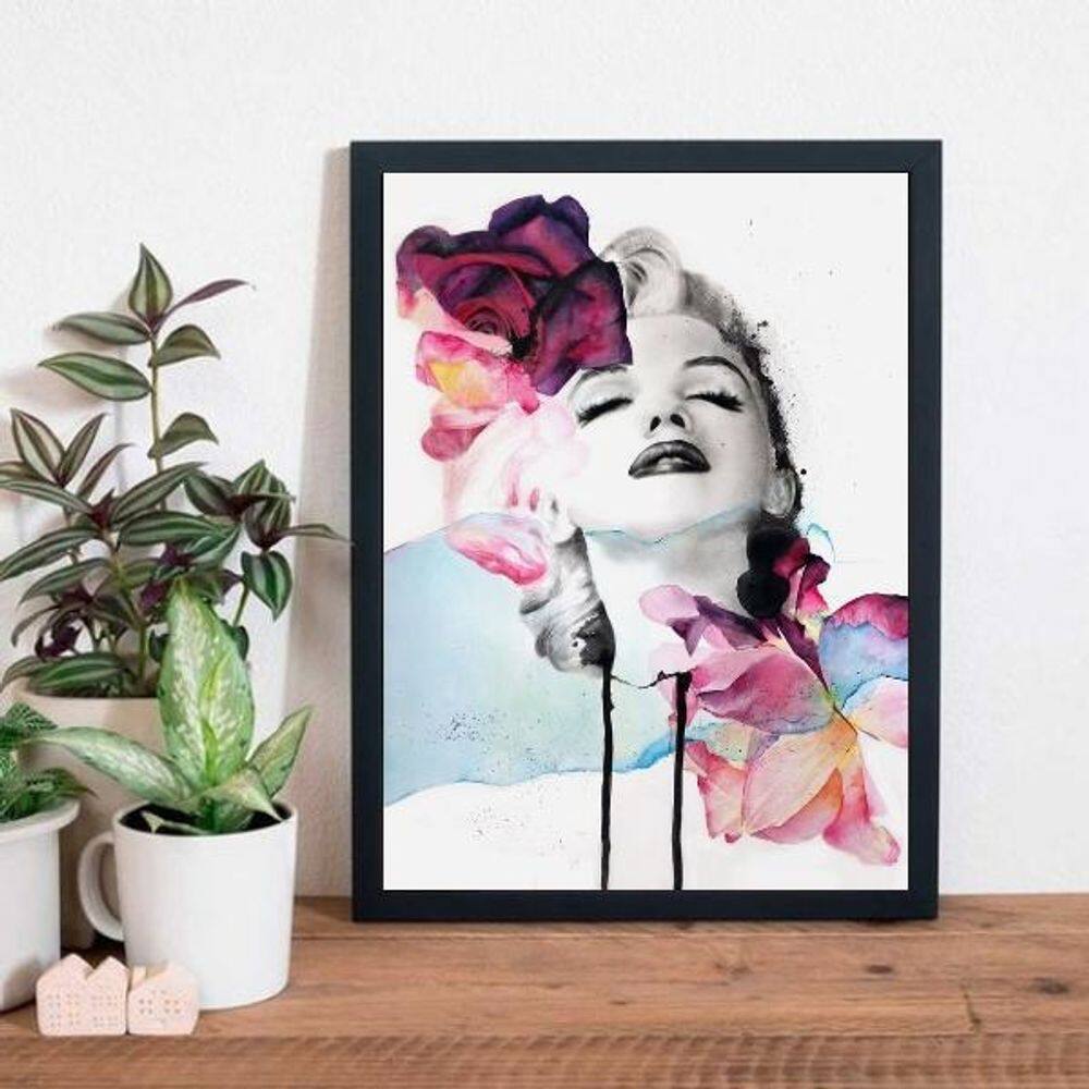Quadro Artístico Marilyn Aquarela 33X24Cm Moldura Preta