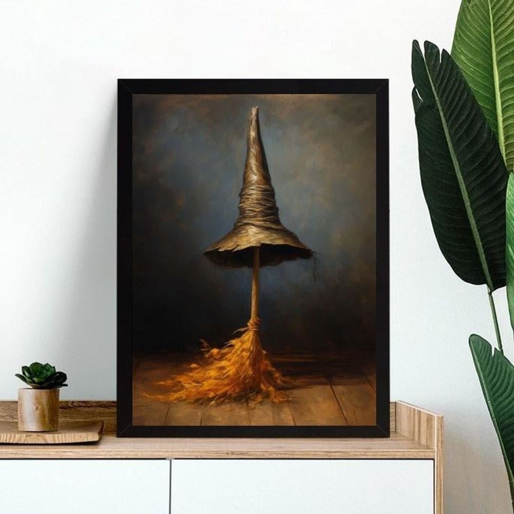 Quadro Chapéu E Vassoura De Bruxa 45X34Cm