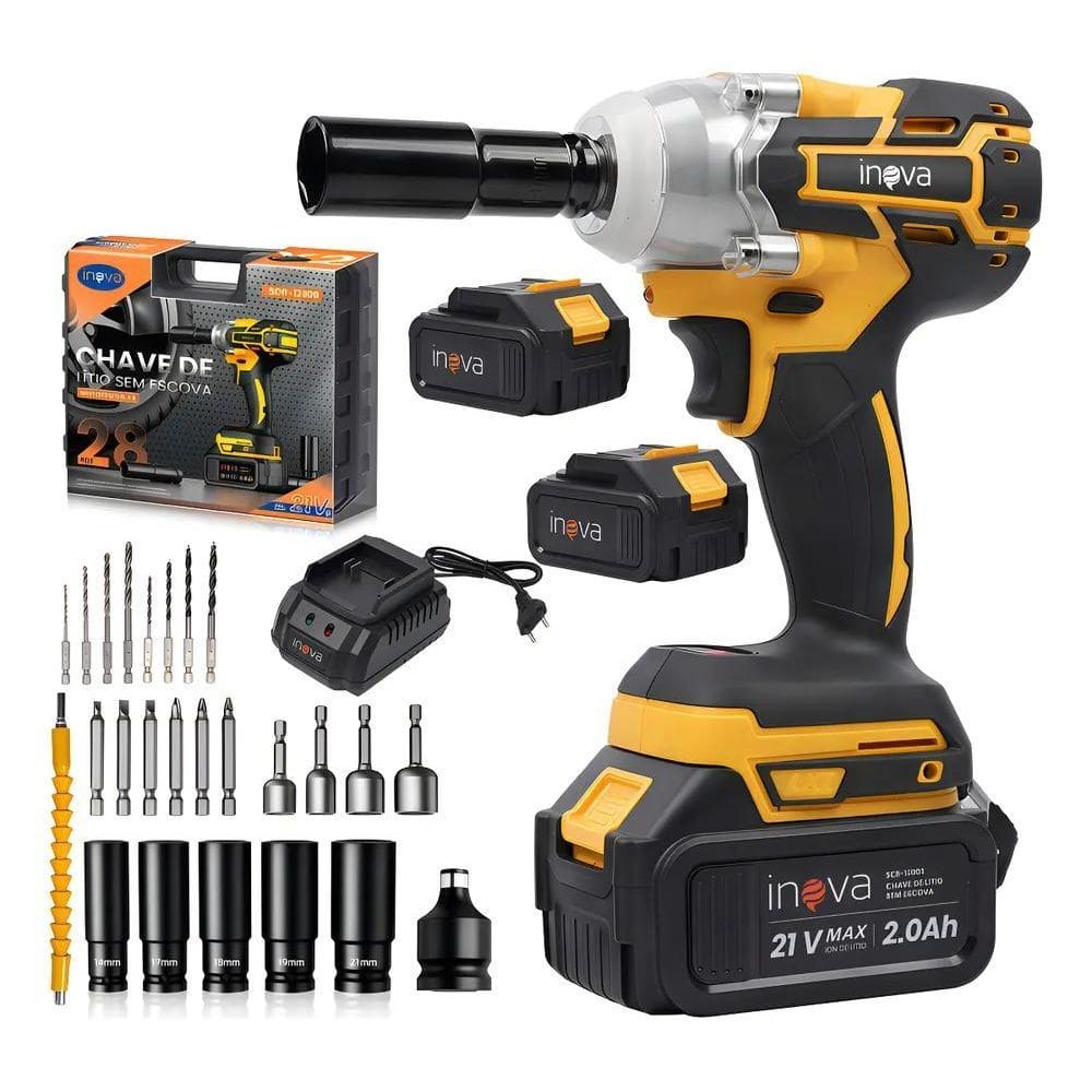 Parafusadeira Chave De Impacto 21V C/2 Bateria Lítio 3000Mah