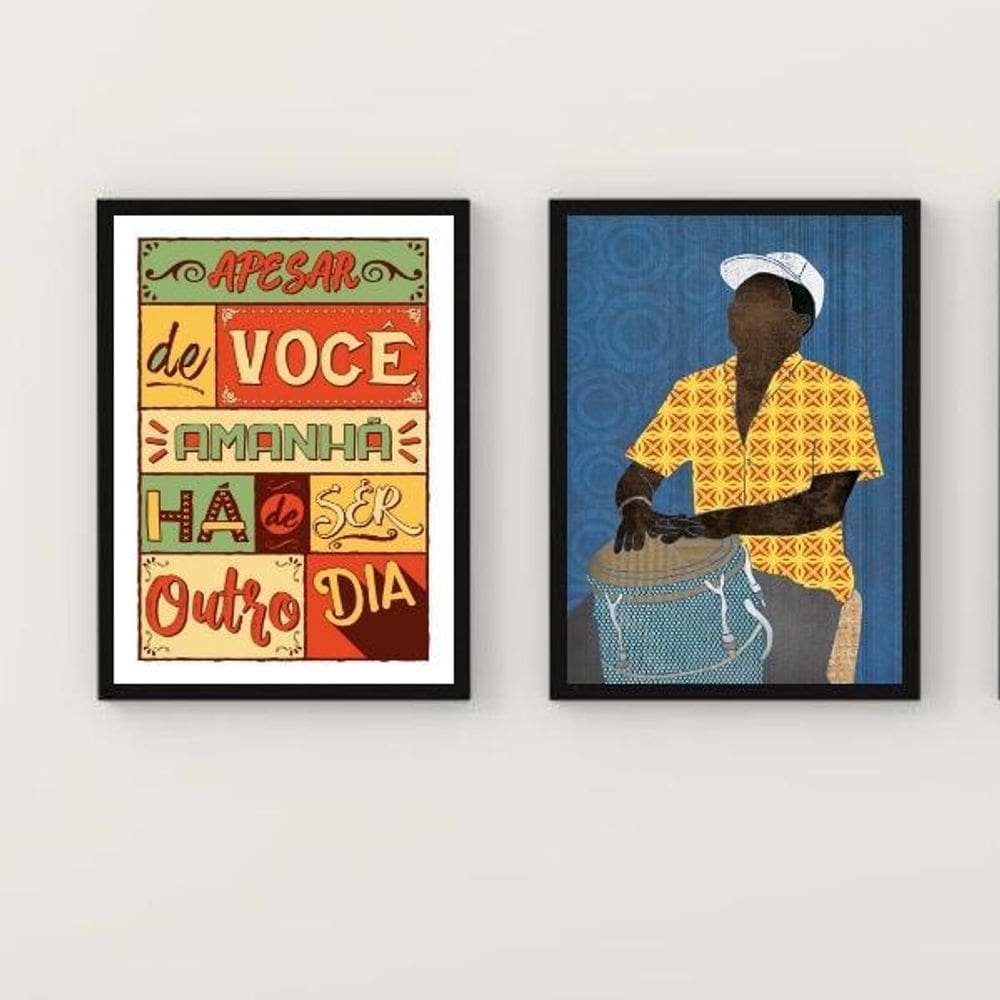 Quadros Samba Amanhã Outro Dia 24x18cm Moldura Branca