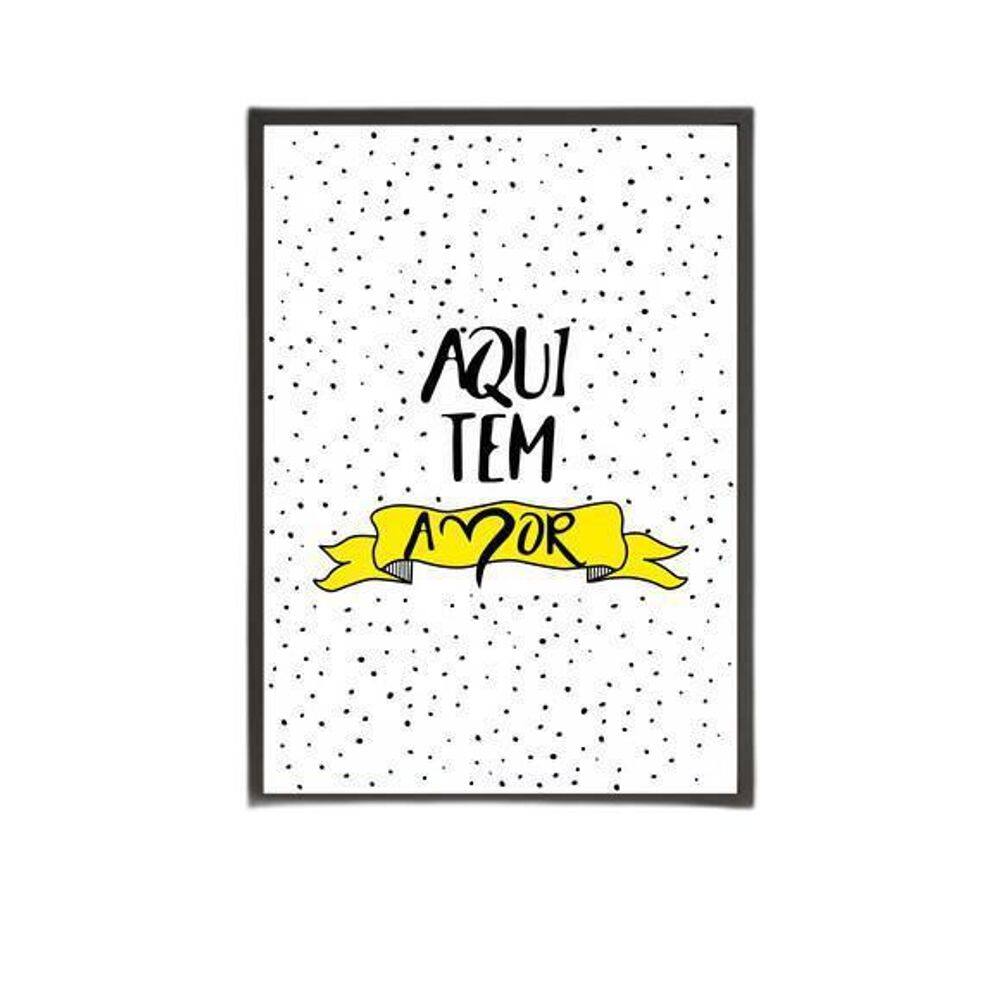 Quadro Aqui Tem Amor- Amarelo 33X24Cm Moldura Preta