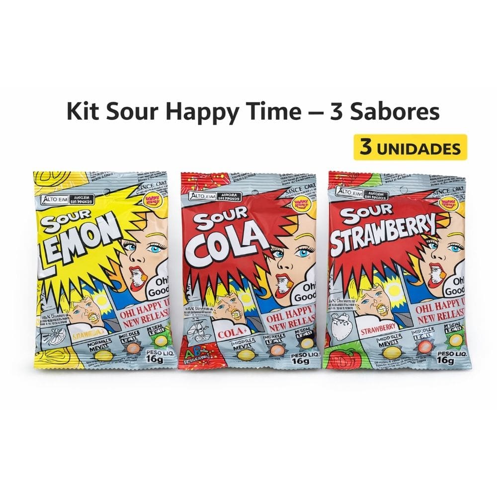 Bala Super Azeda Sour Cola Lemon e Strawberry – 3 Un