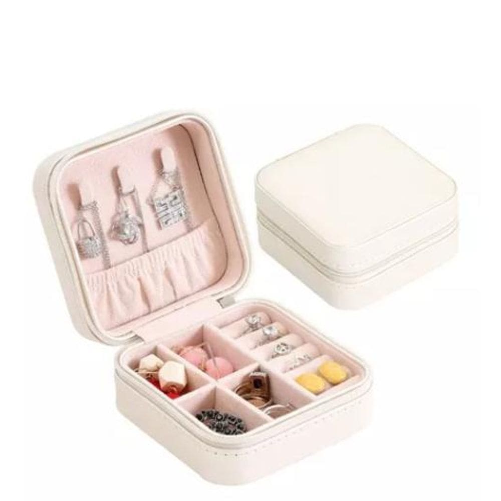 Porta Jóias Couro Premium Viagem Branco 10cmx10cmx5,0cm
