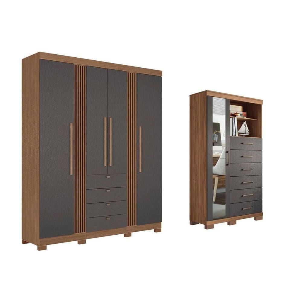 Guarda Roupa +cômoda 2 Peças Qc292 Jatobá/grafite - Santos Andirá