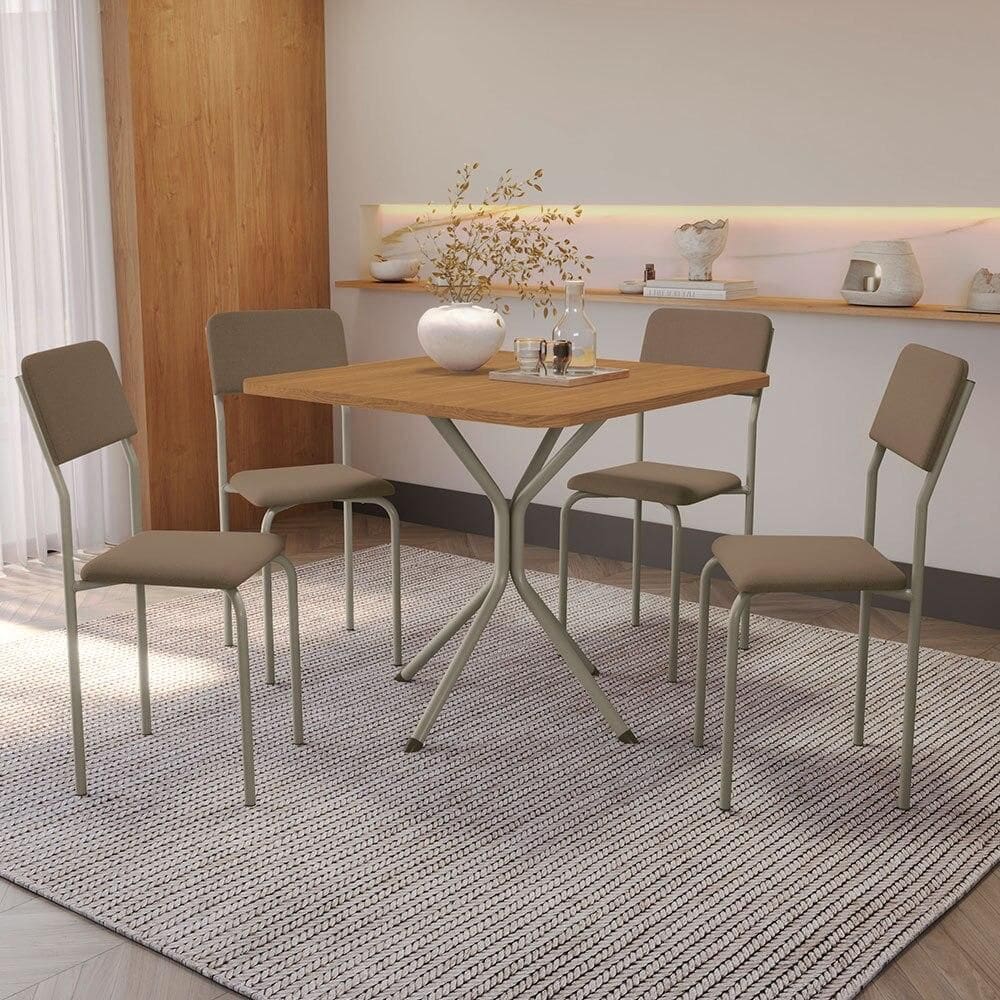 Conjunto Mesa de Jantar com 4 Cadeiras Kappesberg Lia, Nikel e Cappuccino