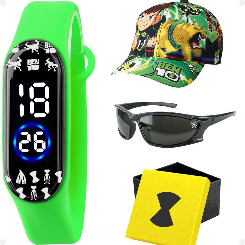 Relógio Digital Infantil + Caixa + Boné + Óculos Proteção Uv
