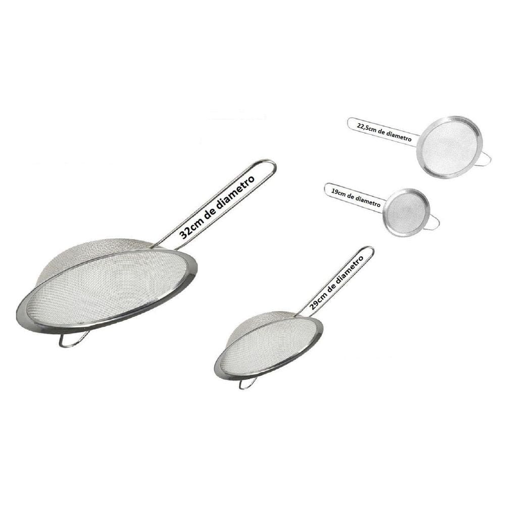 Peneiras De Aço Inox Kit Com 4 Utensilio De Cozinha
