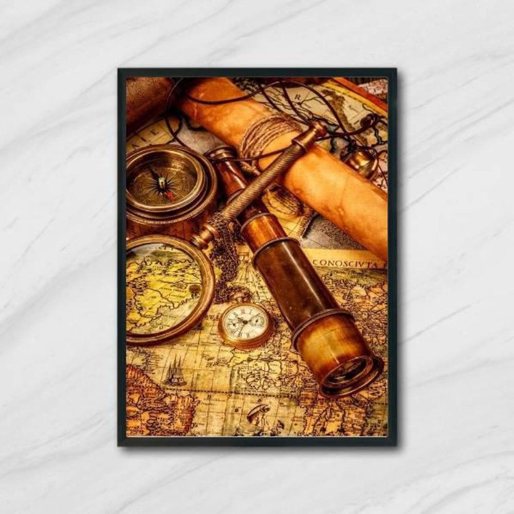 Quadro Cartografia Com Lupa E Luneta 24X18Cm