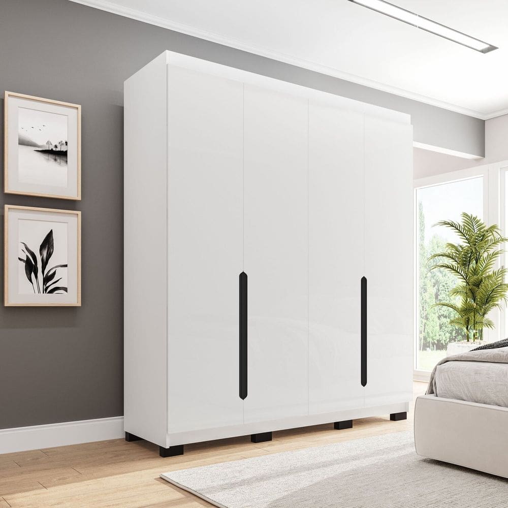 Guarda-roupa Casal 4 Portas Bater Madrid Branco