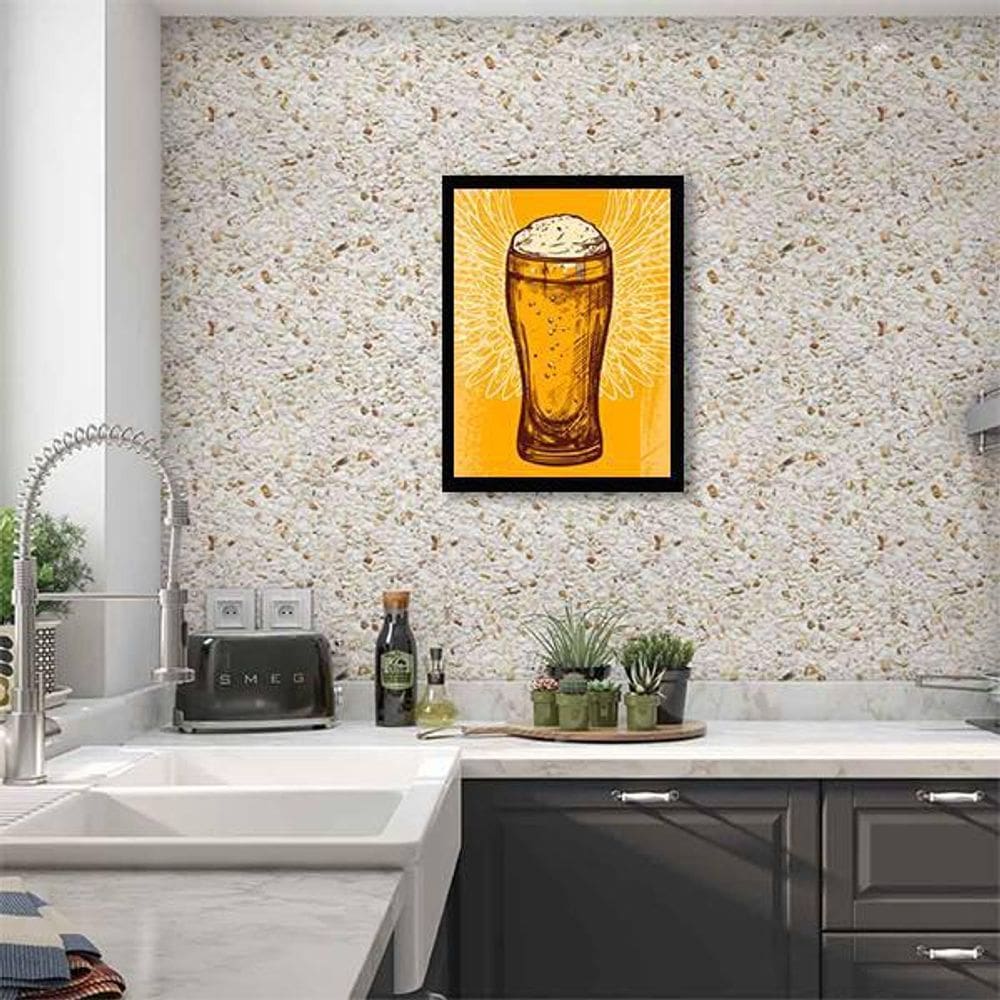 Quadro Decorativo Copo De Cerveja Com Asas 34x23Cm