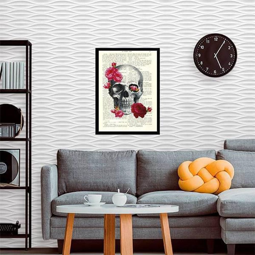 Quadro Decorativo Caveira Com Flores 45X34Cm