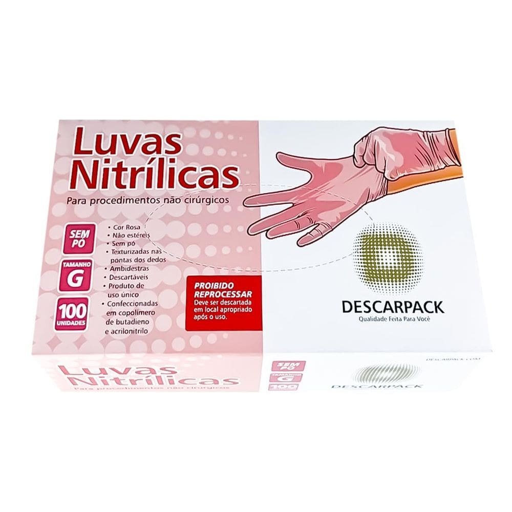 Luva Nitrílica Descart. Sem Pó Rosa Descarpack 2000Un Tam:M