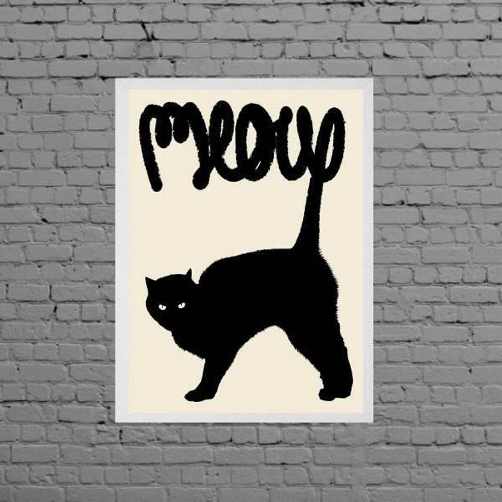 Quadro Gato Preto Meow 24X18Cm