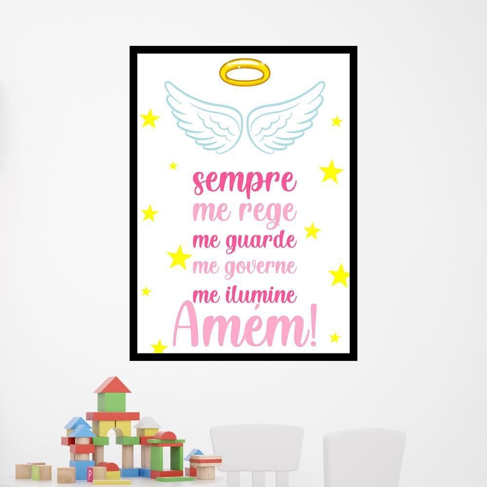 Quadro Decorativo Oração - Anjo Da Guarda Rosa 45X34Cm