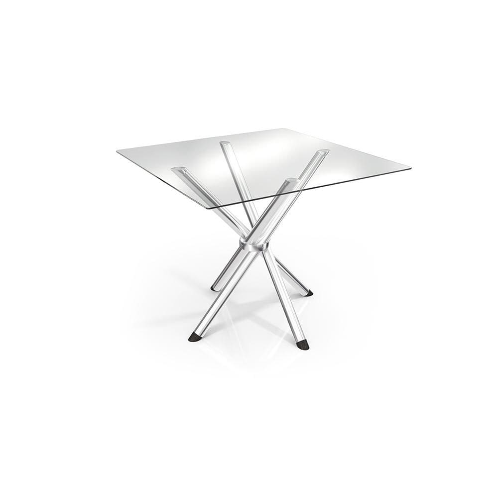 Mesa Volga Cromada Com Tampo de Vidro Incolor 90cm