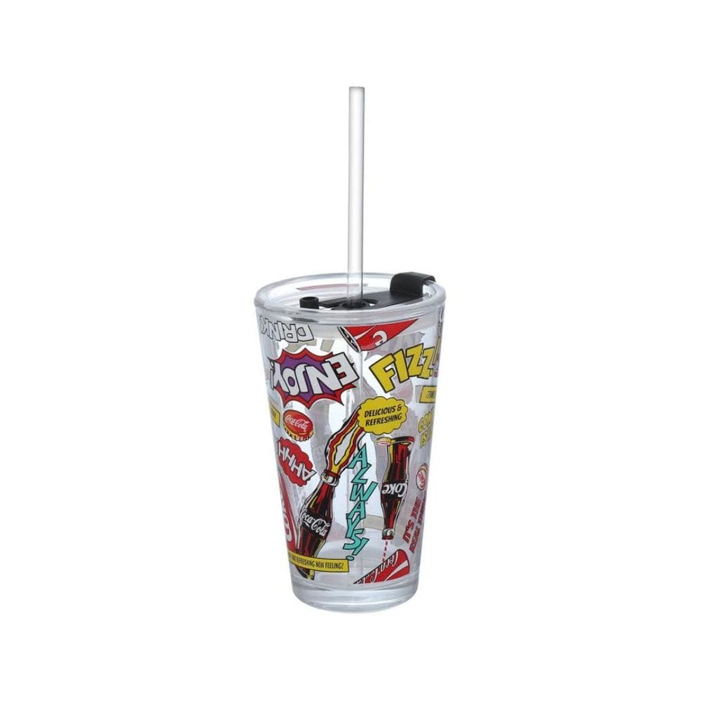 Copo de Vidro Drink Fizz 450ML Com Canudo - Coca Cola