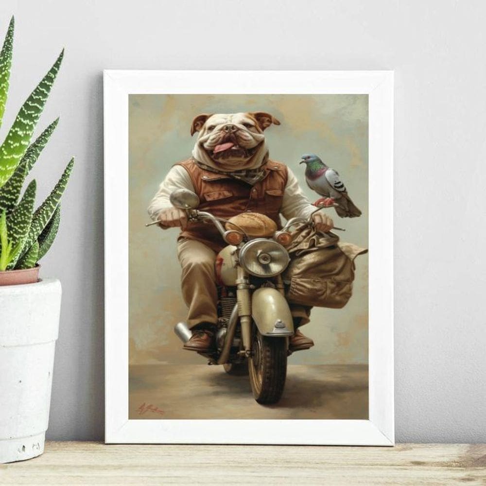 Quadro Bulldog Motociclista 24X18Cm