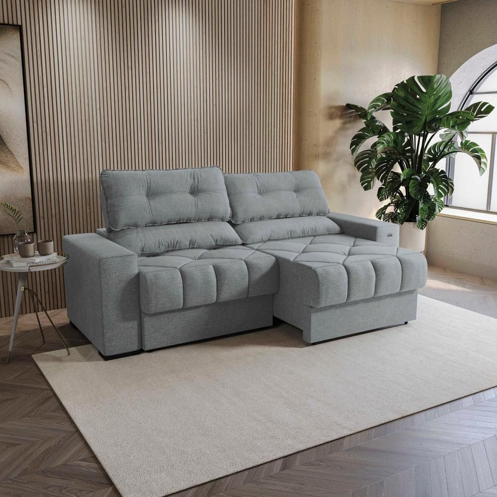 Sofá Retrátil Kappesberg Sander Linho Cinza