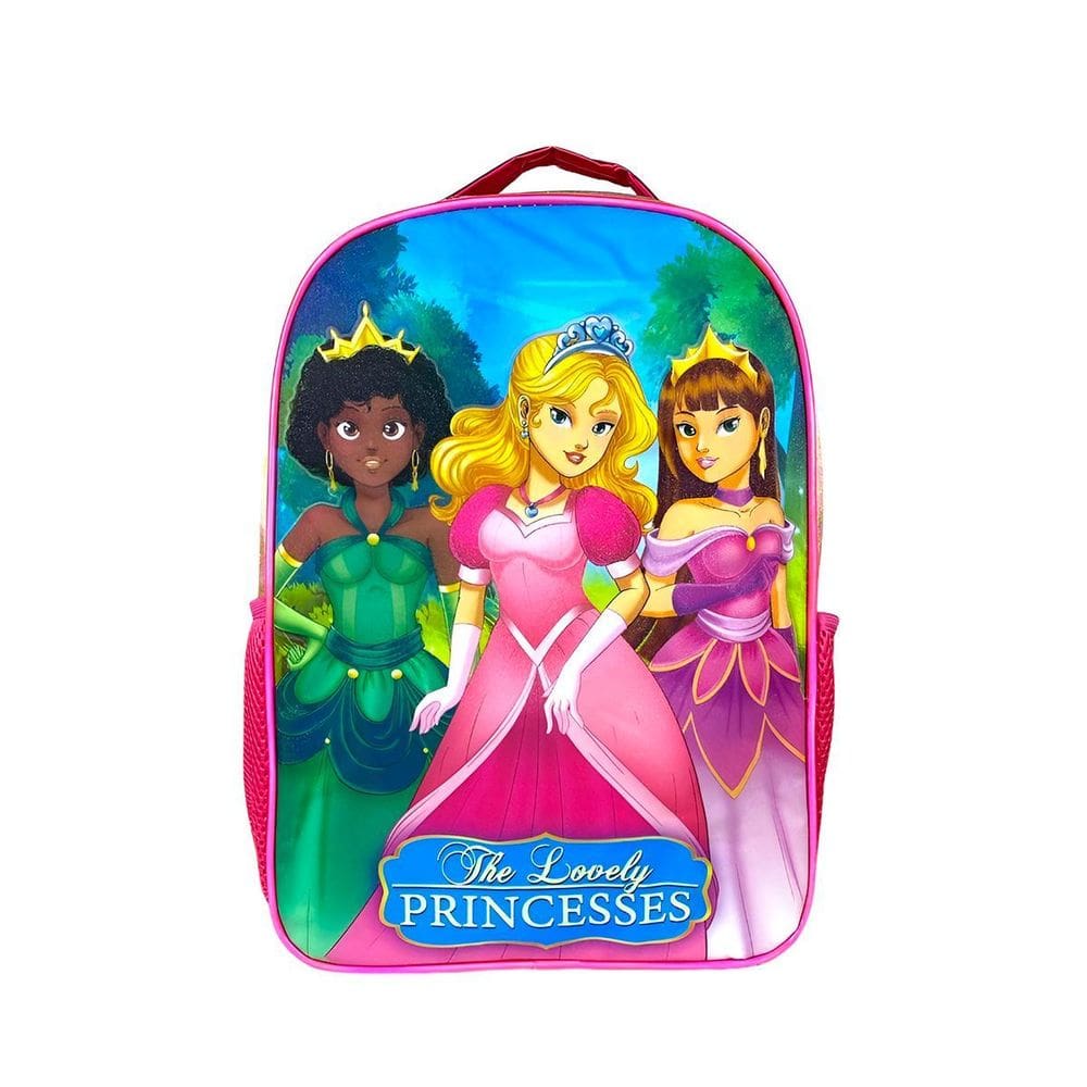 Kit Mochila Escolar Acessórios Infantil Princesas Cor:Pink