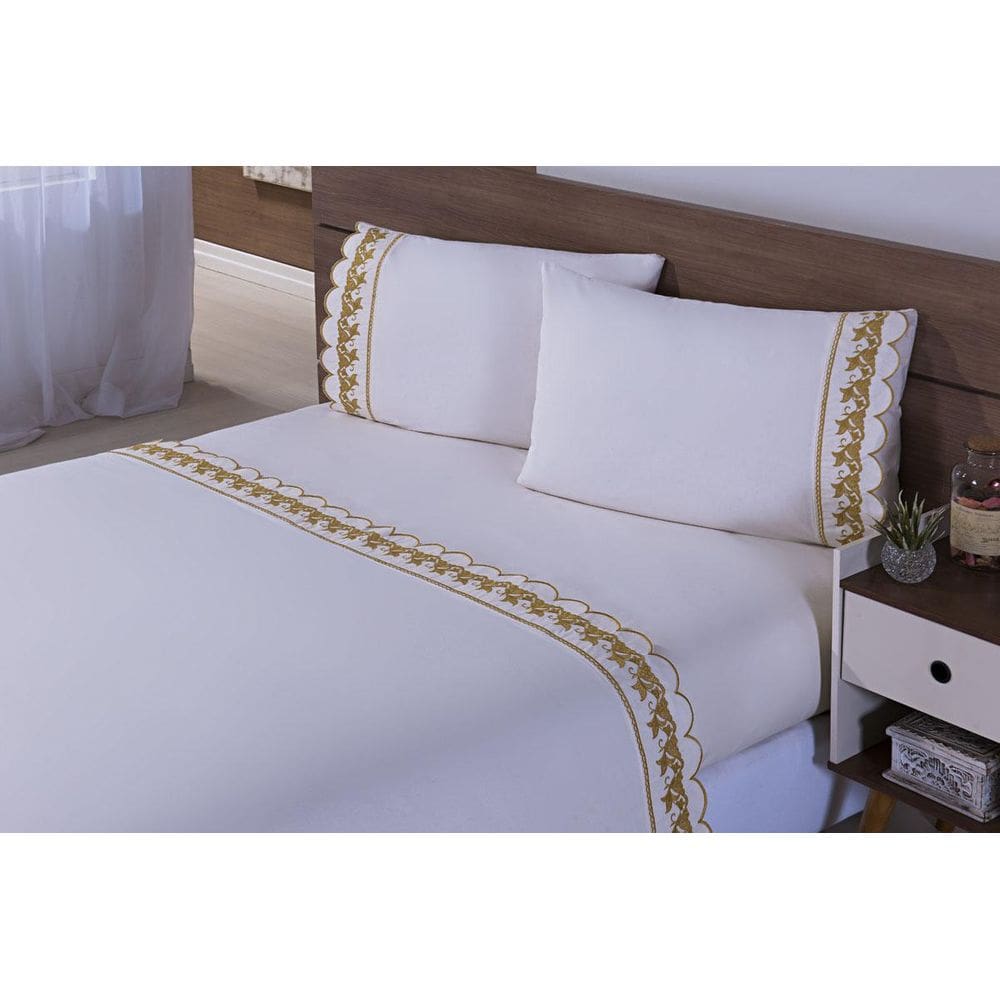 Jogo De Lençol Cama Viúva 100% Algodão 4 Peças Dourado